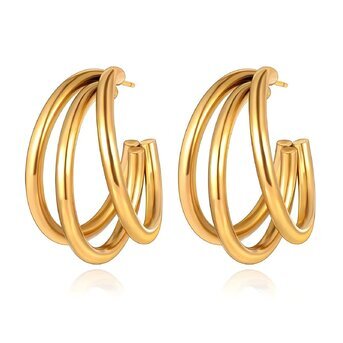 Aretes de acero inoxidable chapado en oro de 18K
