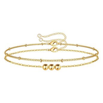 Pulsera Doble "Balines" de acero inoxidable chapado en oro de 18K