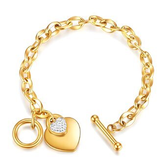 Pulsera "Corazones", acero inoxidable chapado en oro de 18K