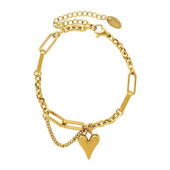 Pulsera "Corazones", acero inoxidable chapado en oro de 18K