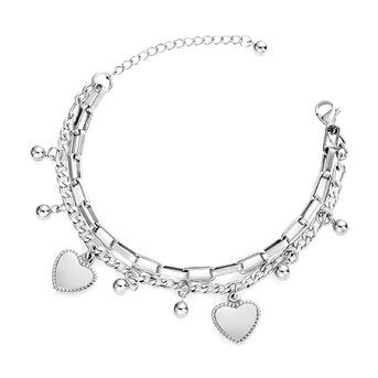 Pulsera Doble "Corazones y Balines", acero inoxidable