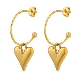 Aretes "Corazón", acero inoxidable chapado en oro de 18K